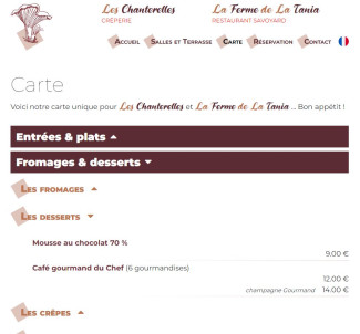 Carte du restaurant version desktop